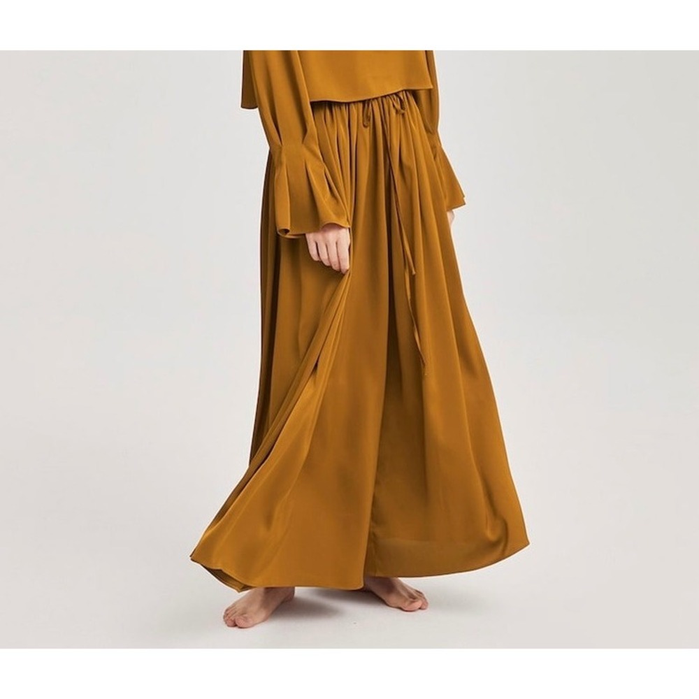 Nap Loungewear Drawstring Extra Wide Leg Satin Pants In Amber Size‎ Small